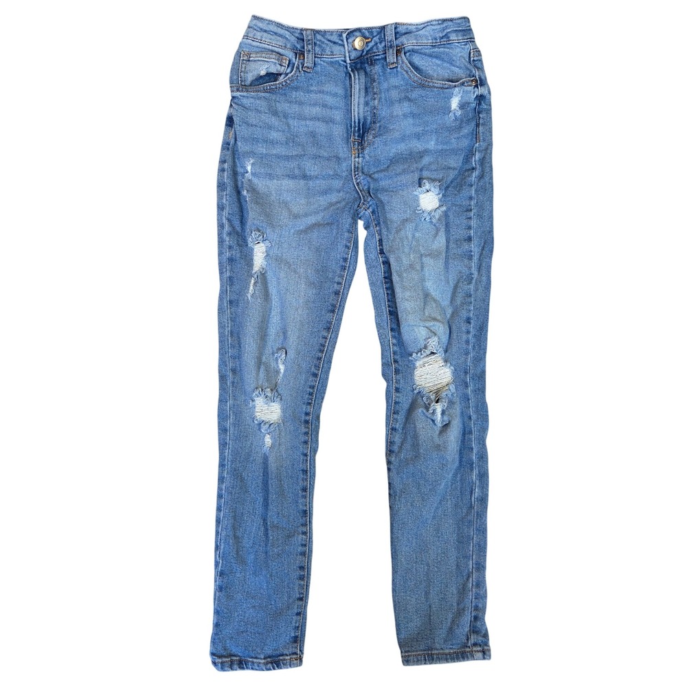 No Boundaries Womens Distressed Slim Jeans Medium Wash High Rise Size 3 Casual